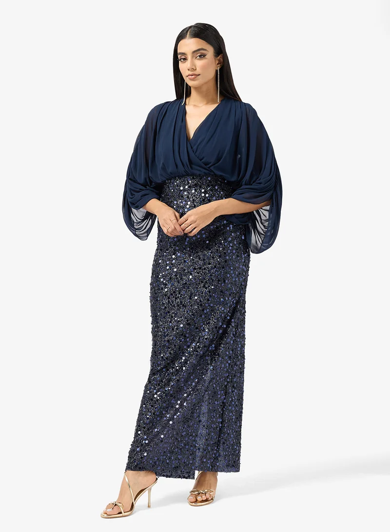 Khizana  Embellished Bodice Dress With Draped Sleeves for Women | Best Price UAE